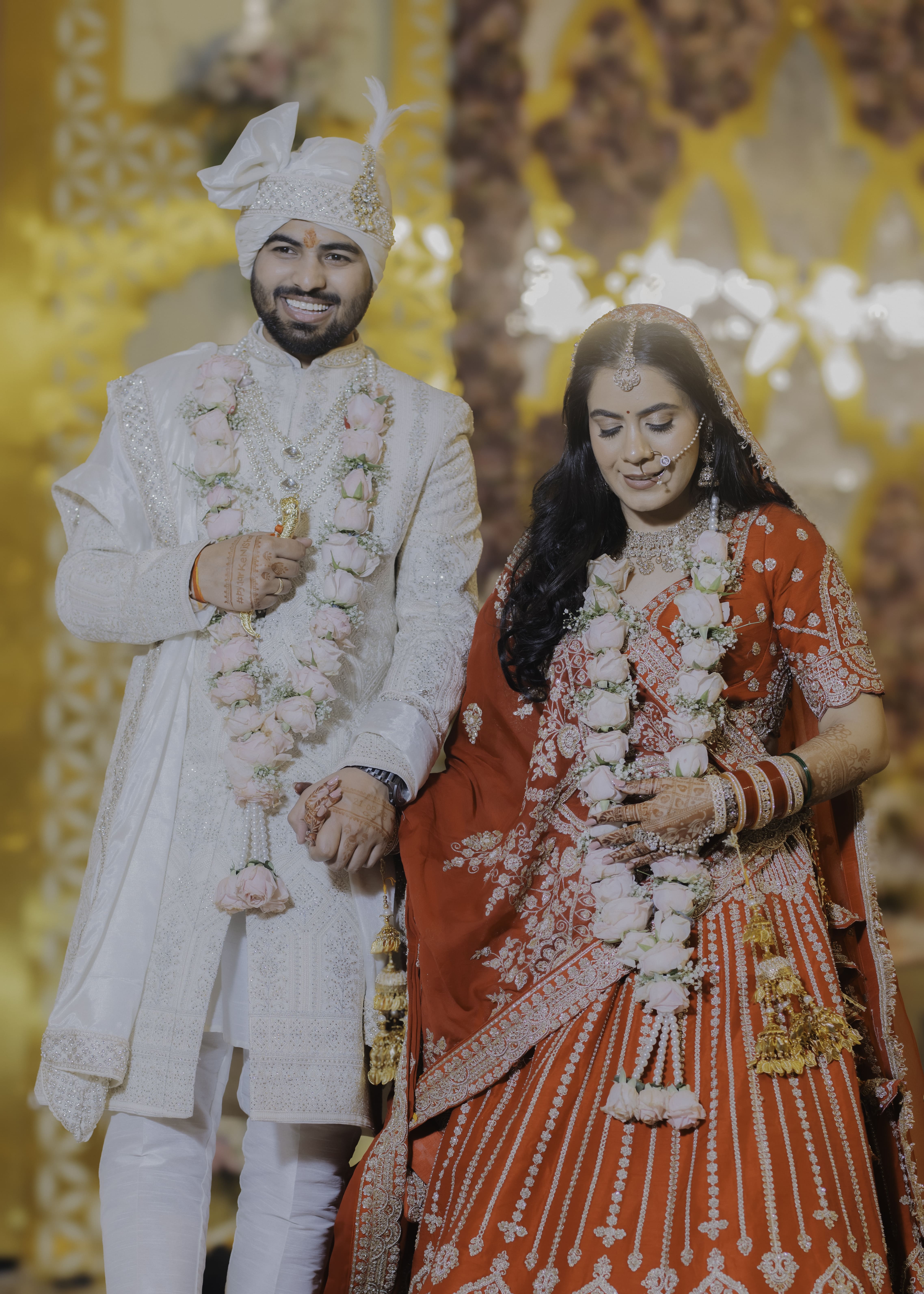 Wedding couple by mountains